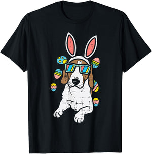 Beagle Bunny Ears Glasses Eggs Cute Easter Dog Owner Lover T-Shirt - T-Shirt | Black
