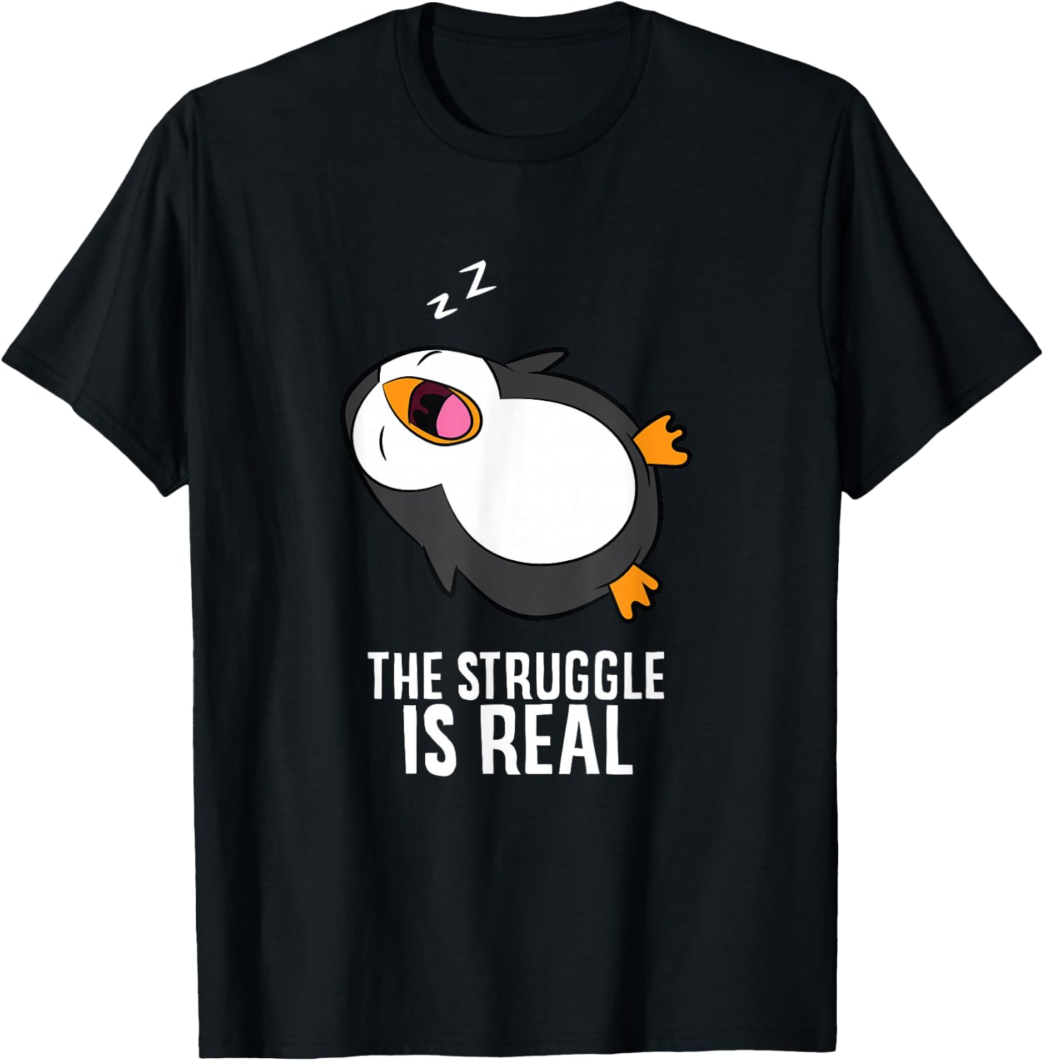 Tired Penguin Pyjama Lazy Penguin The Struggle Is Real T-Shirt - T-Shirt | Black