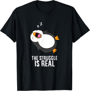 Tired Penguin Pyjama Lazy Penguin The Struggle Is Real T-Shirt - T-Shirt | Black