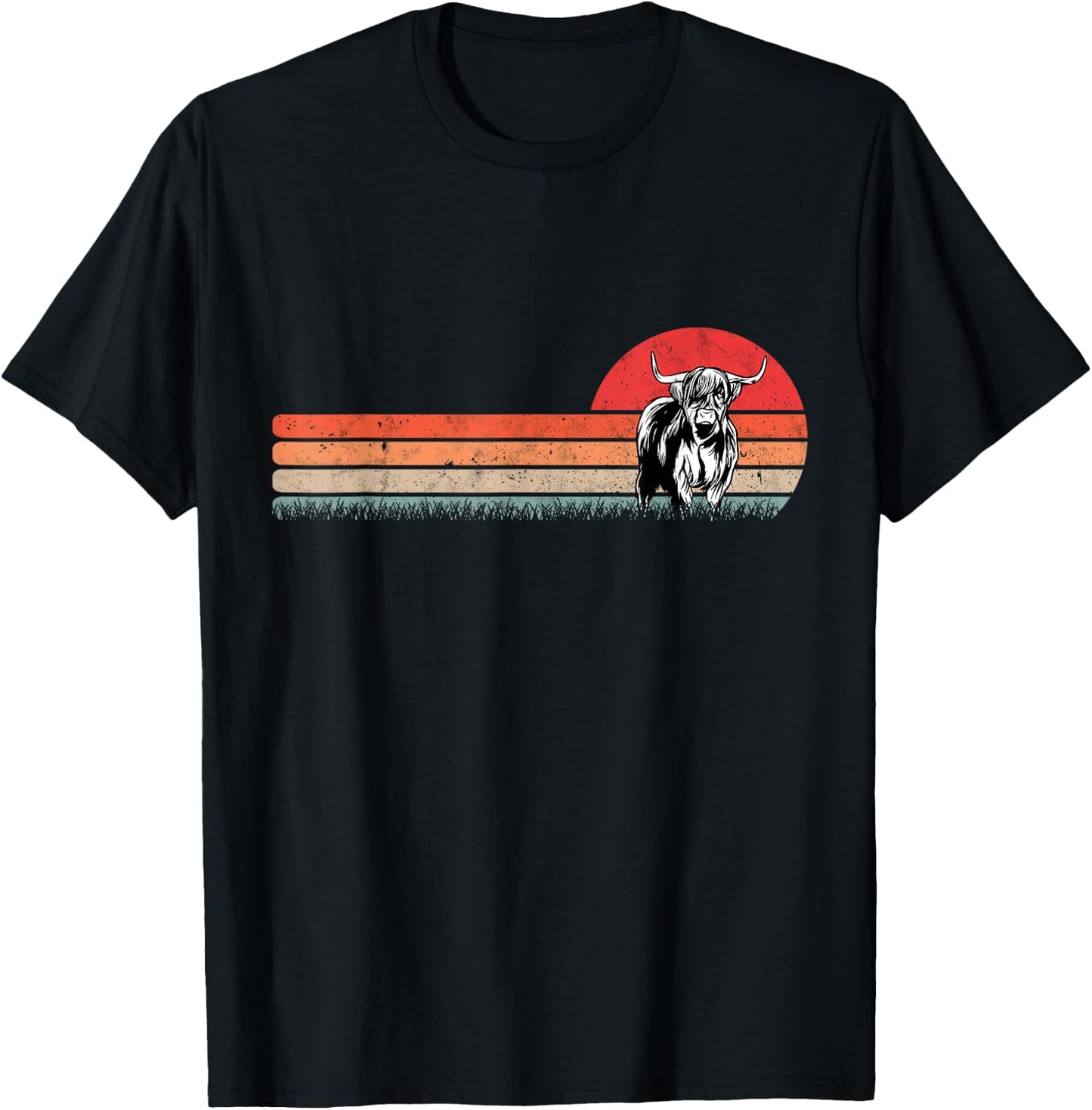 Scottish Highland Cow Vintage Farmer Retro T-Shirt - T-Shirt | Black