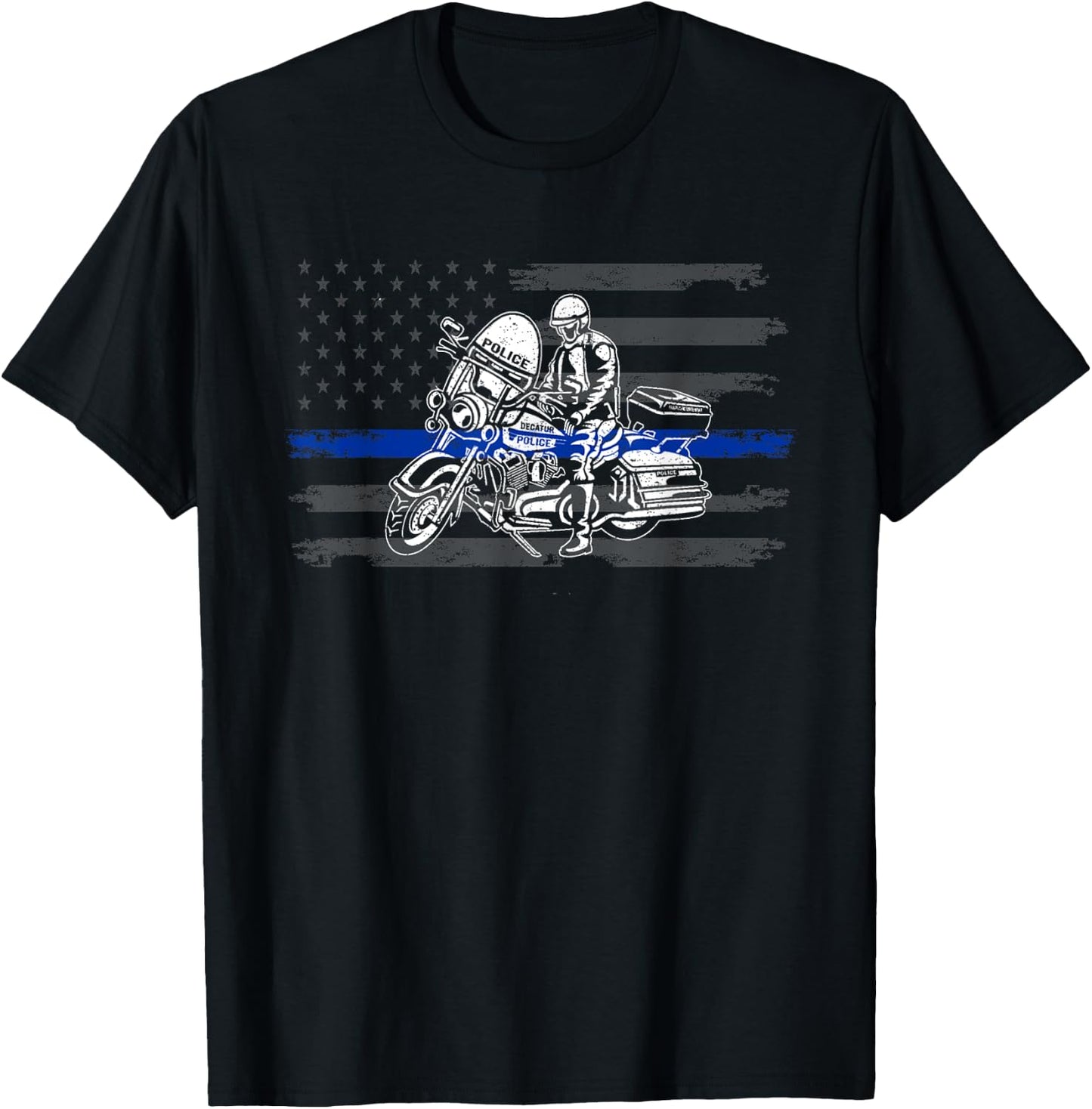 Patriotic Biker Cop. American Officer Motorcycle Police Kids Men T-Shirt - T-Shirt | Black