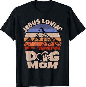 Cute Christian Retro Jesus Loving Dog Mom Funny Dog Sayings T-Shirt - T-Shirt | Black