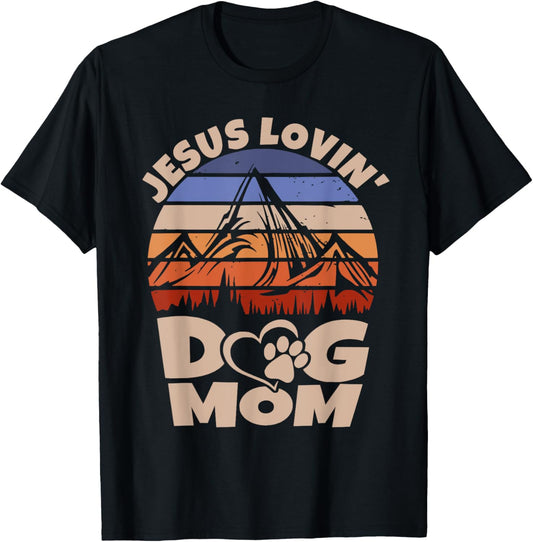Cute Christian Retro Jesus Loving Dog Mom Funny Dog Sayings T-Shirt - T-Shirt | Black