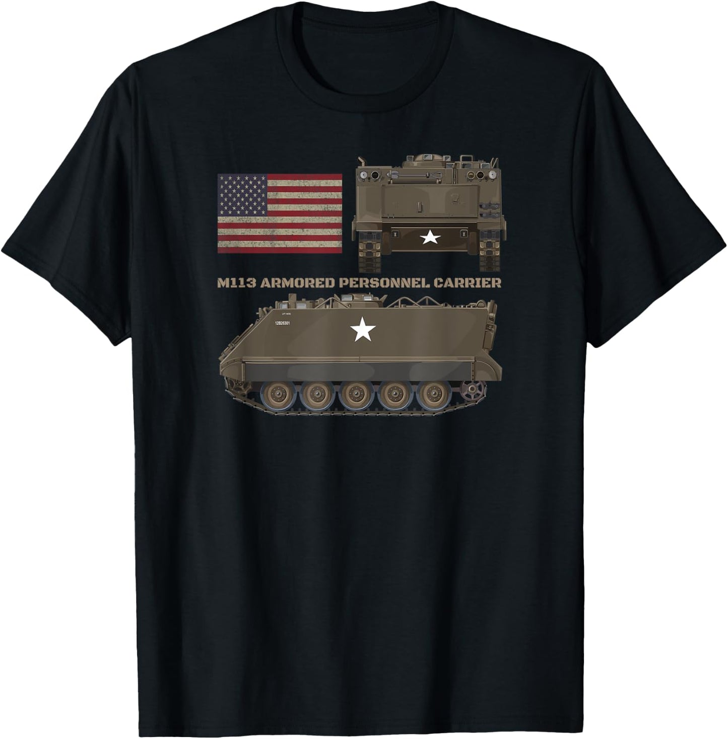 M113 Armored Personnel Carrier Patriotic American Flag Women Kids Men T-Shirt - T-Shirt | Black