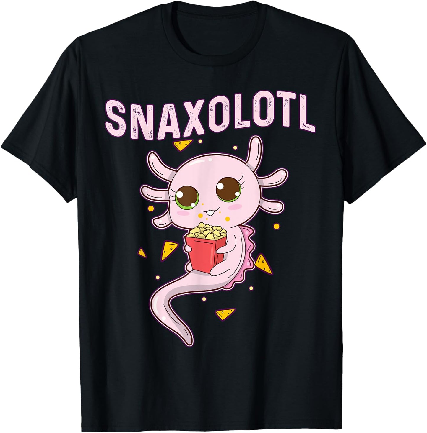 Cute Snaxolotl - Kawaii Axolotl Eating Chips Snacks Kids T-Shirt - T-Shirt | Black