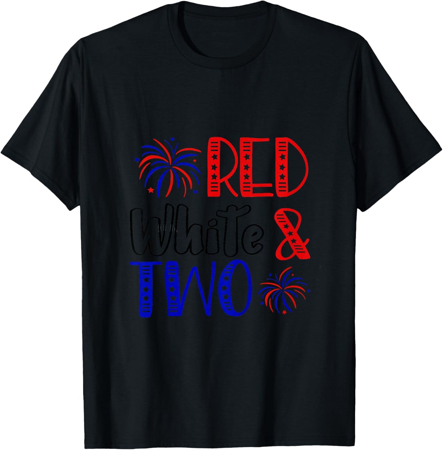 Kids Red White & Two 2nd Birthday 4th Of July Independence Day T-Shirt - T-Shirt | Black
