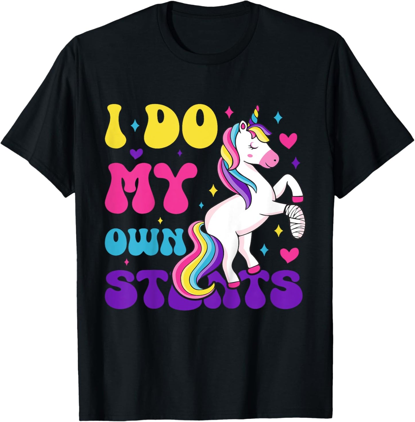 Kids I Do My Own Stunts Broken Arm Injury Bandage Magical Unicorn T-Shirt - T-Shirt | Black