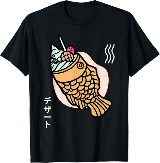 Taiyaki Japanese Ice Cream Desert Fish Shaped Cake T-Shirt - T-Shirt | Black