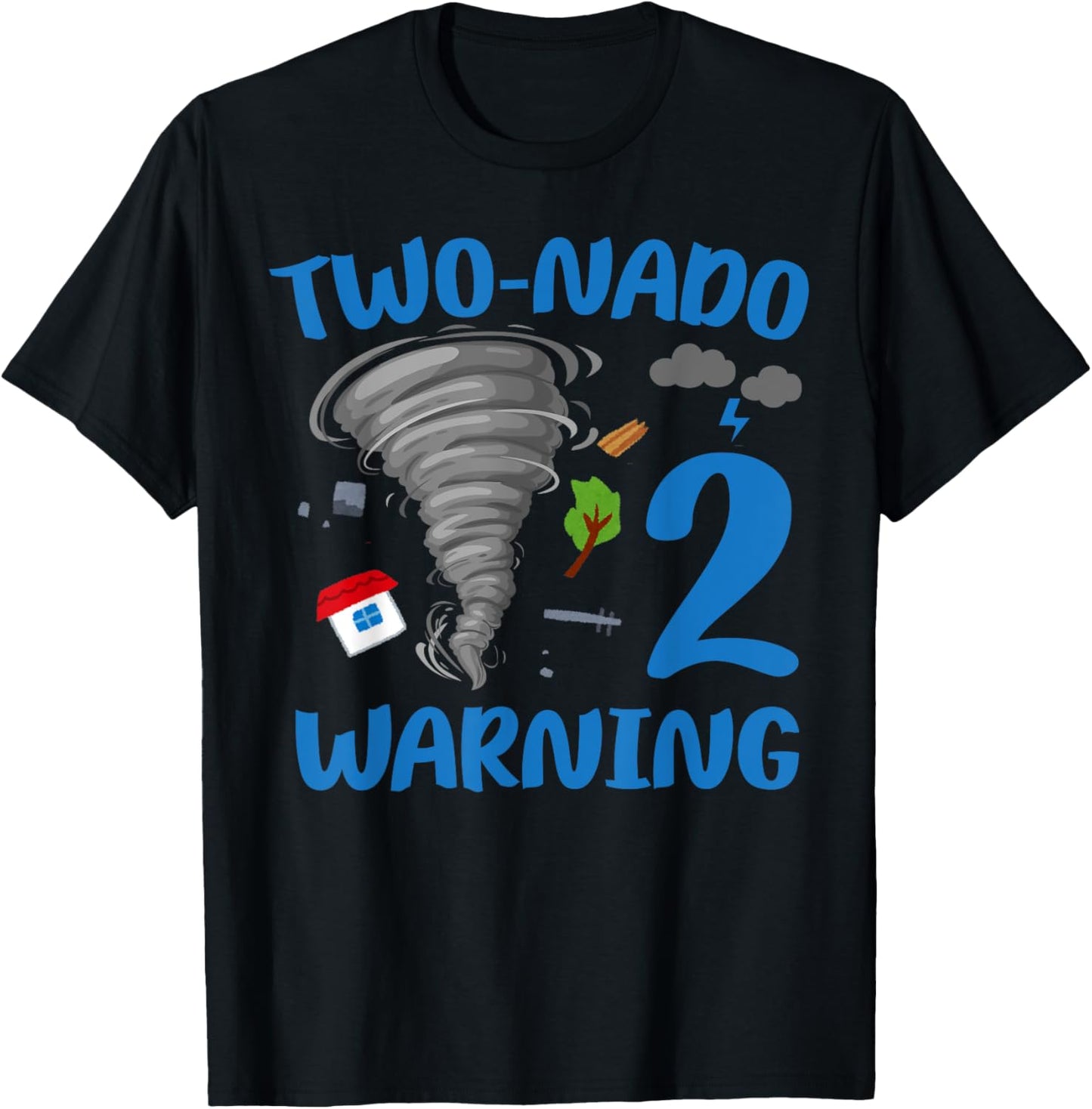 Kids Two-nado Warning 2nd Birthday Theme Tornado Party T-Shirt - T-Shirt | Black