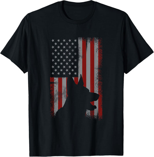 Patriotic German Shepherd AMERICAN FLAG Dog Lover Gift T-Shirt - T-Shirt | Black