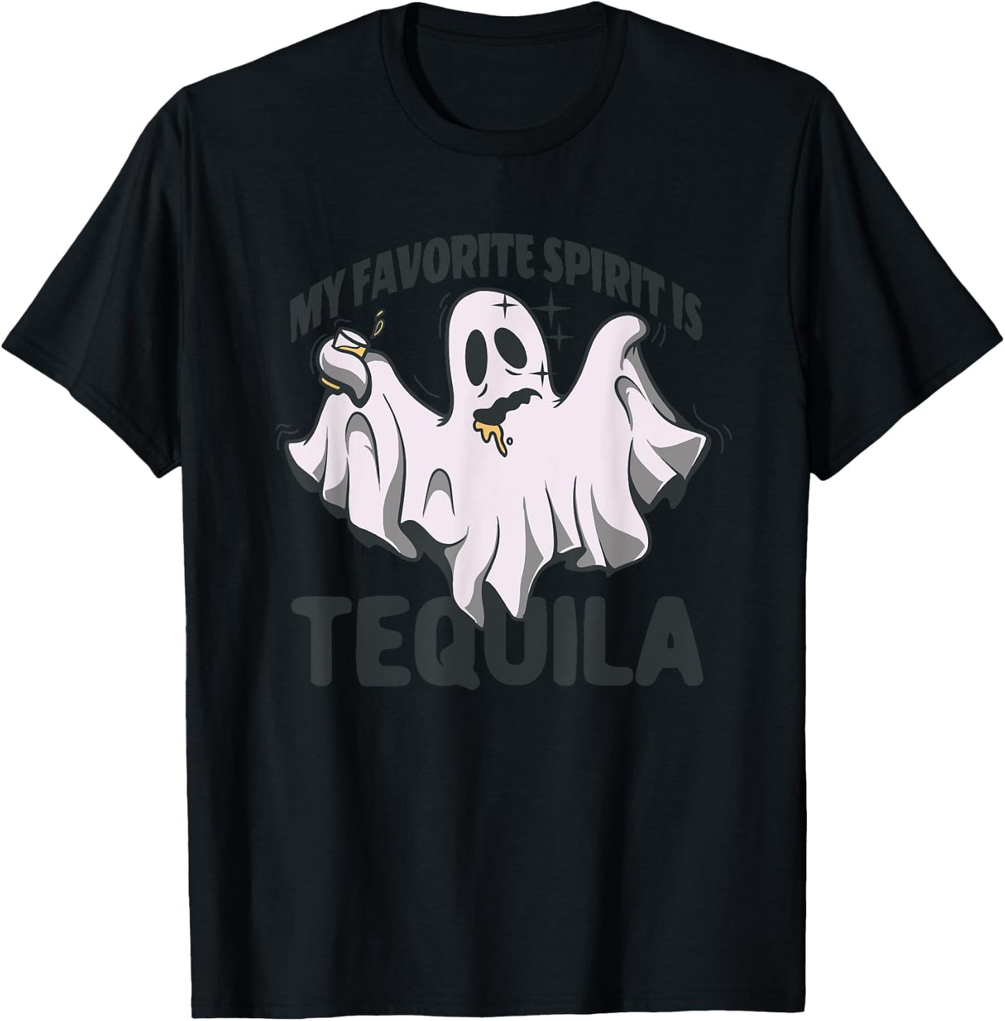 My Favorite Spirit Is Tequila Funny Halloween Tequila Ghost T-Shirt - T-Shirt | Black