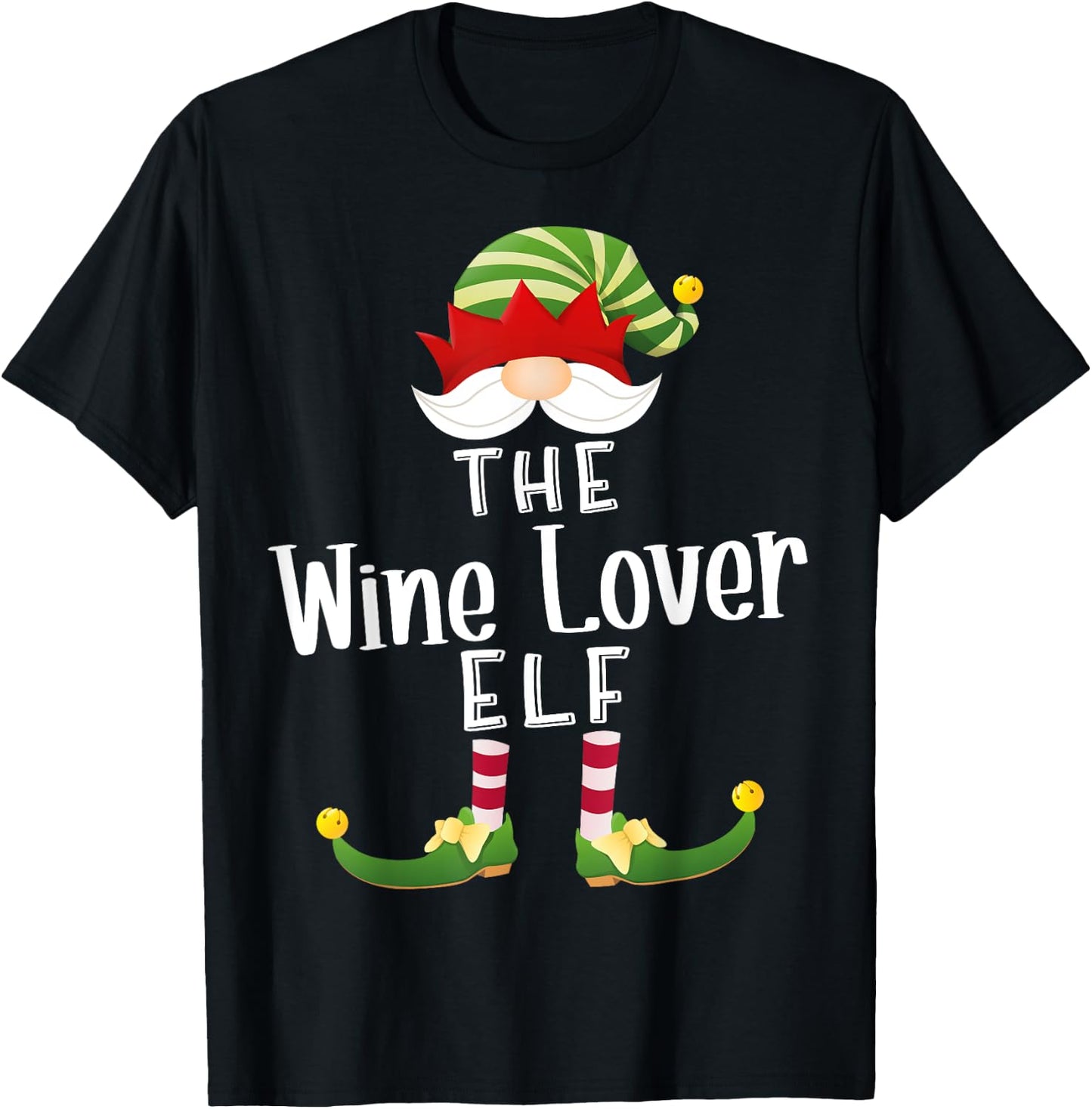 Wine Lover Elf Group Christmas Funny Pajama Party T-Shirt - T-Shirt | Black
