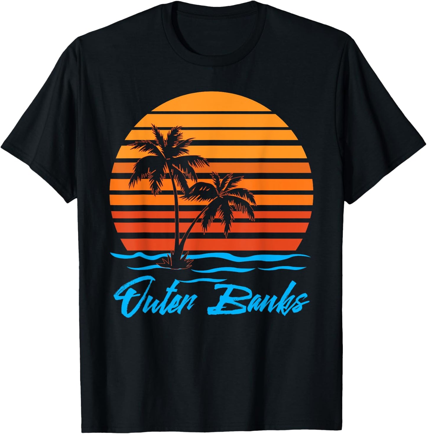 Outer Banks Sunset Palm Trees Beach Vacation Tourist Gifts Men Women Girls Kids T-Shirt - T-Shirt | Black