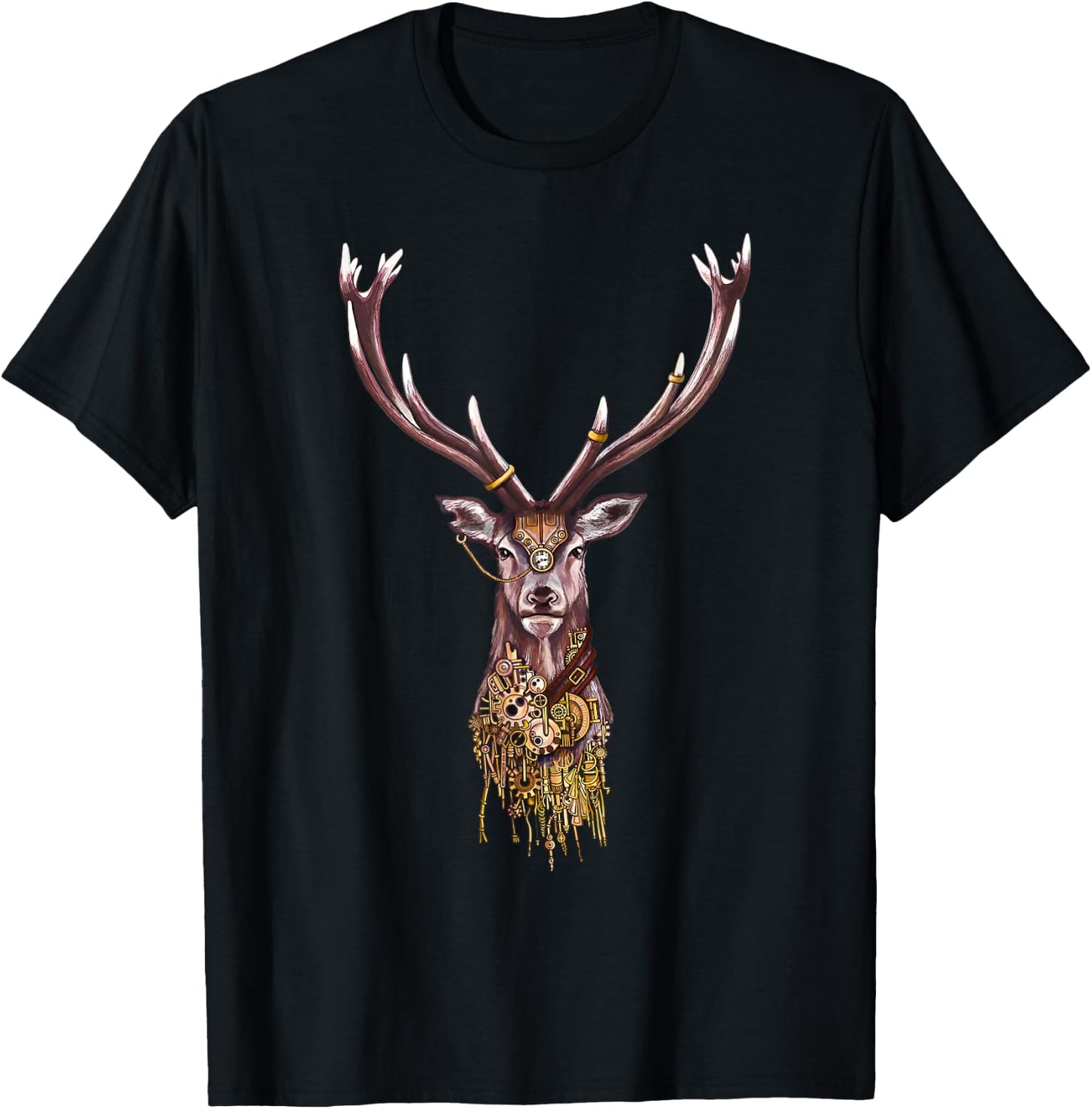 Steampunk Stag Head T-Shirt - T-Shirt | Black