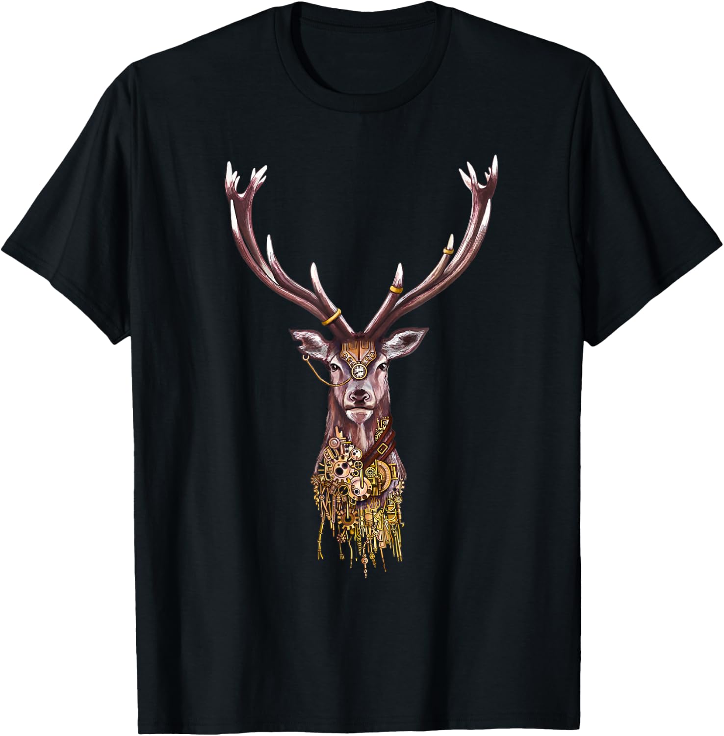 Steampunk Stag Head T-Shirt - T-Shirt | Black