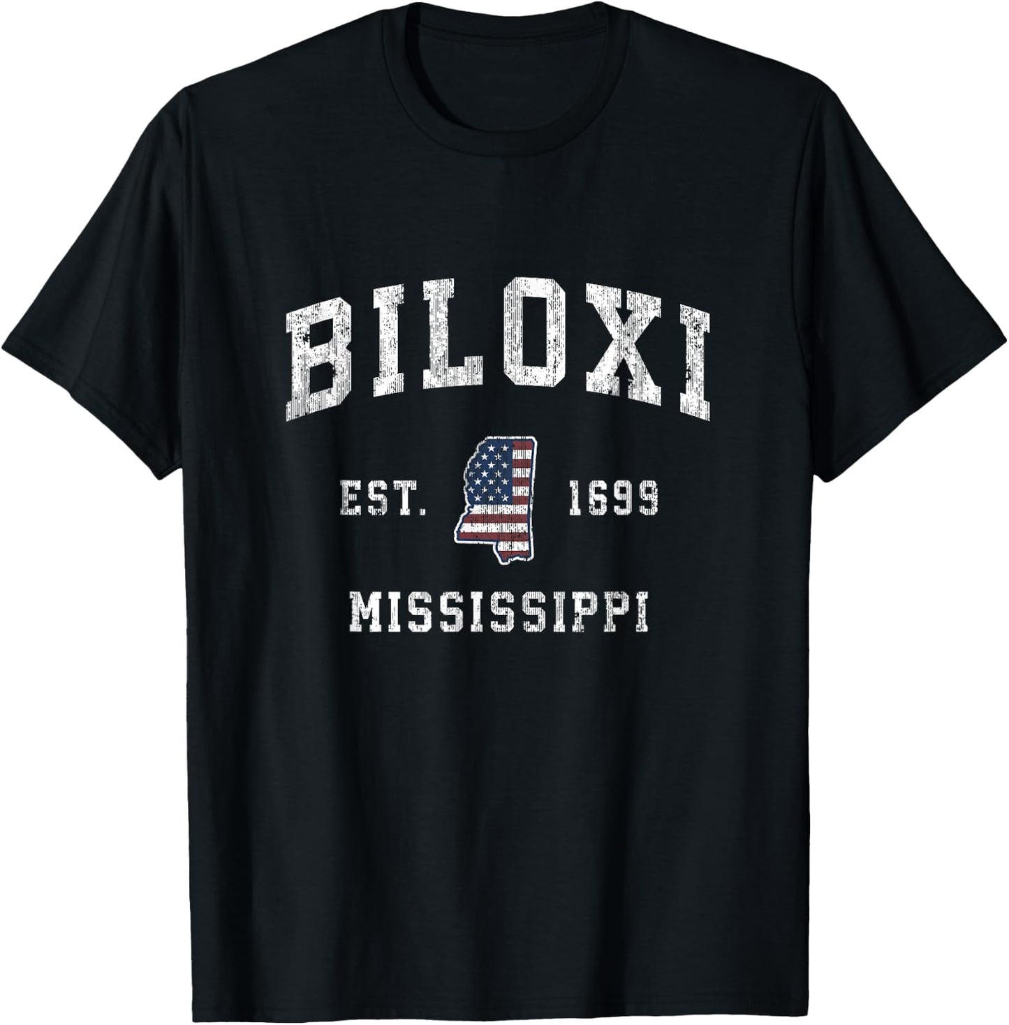 Biloxi Mississippi MS Vintage American Flag Sports Design Kids Men T-Shirt - T-Shirt | Black