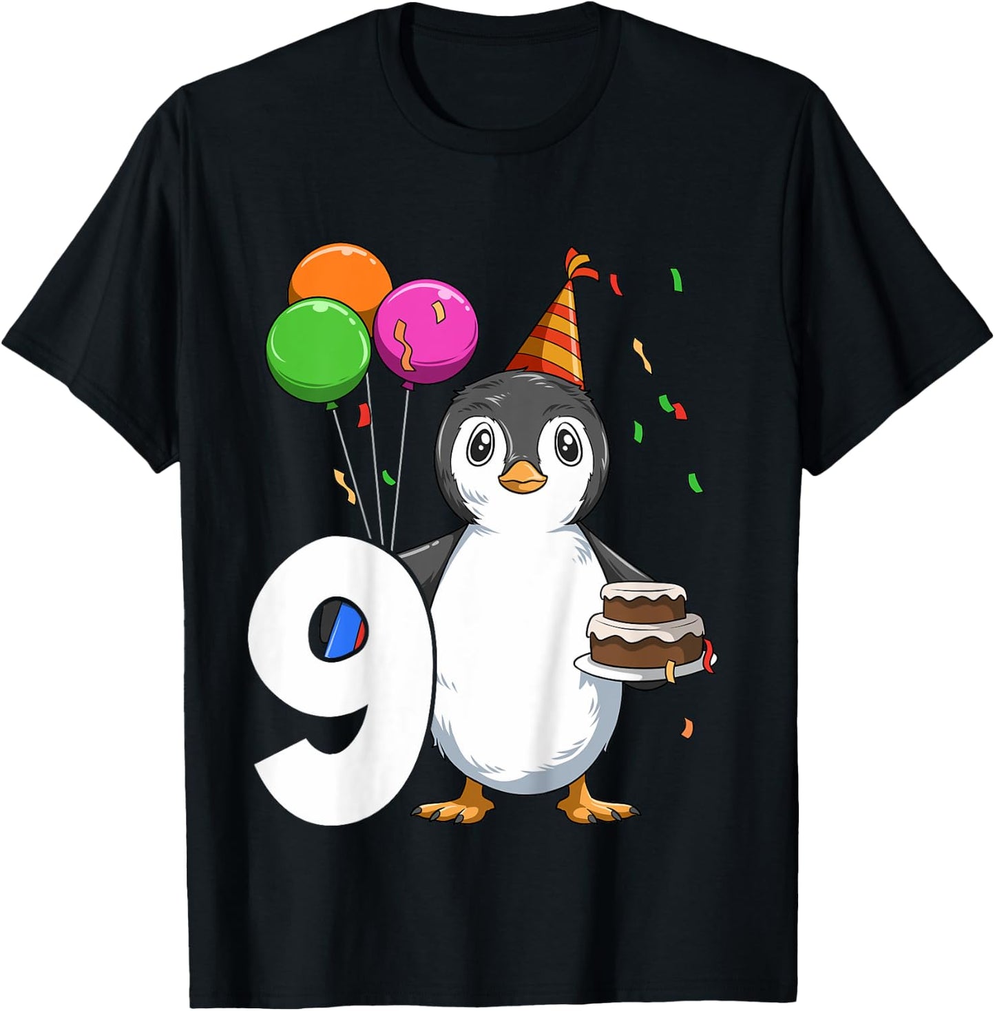 Penguin Birthday 9 Penguin 9th Birthday Outfit Penguin Party T-Shirt - T-Shirt | Black