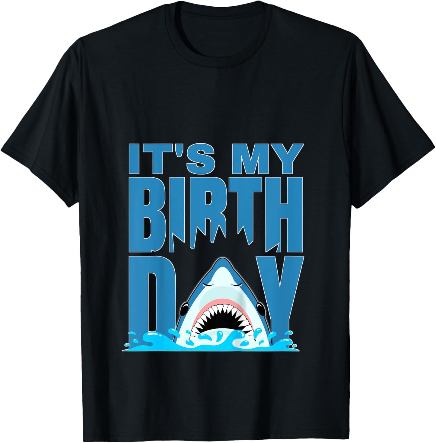 Blue Shark Birthday Shark Bite Its My Birthday Girls Boys T-Shirt - T-Shirt | Black