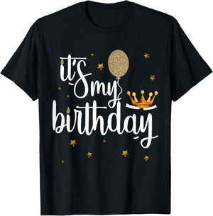 Its My Birthday Shirt Women Girl Kids Funny Crown Balloons T-Shirt - T-Shirt | Black