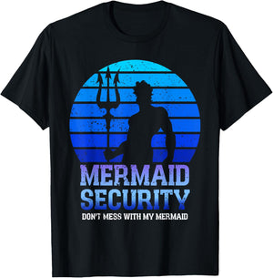 Vintage Mermaid Security Bday Costume Merman Birthday Party T-Shirt - T-Shirt | Black