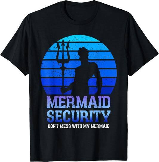 Vintage Mermaid Security Bday Costume Merman Birthday Party T-Shirt - T-Shirt | Black