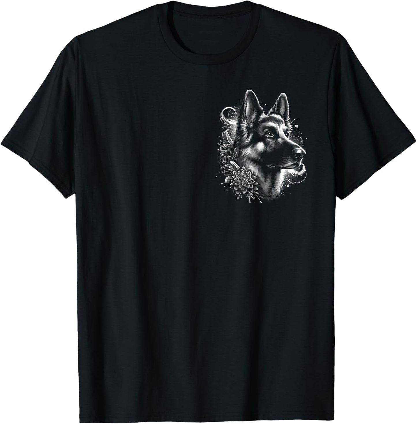 Cool German Shepherd - Artistic Portrait on Chest T-Shirt - T-Shirt | Black