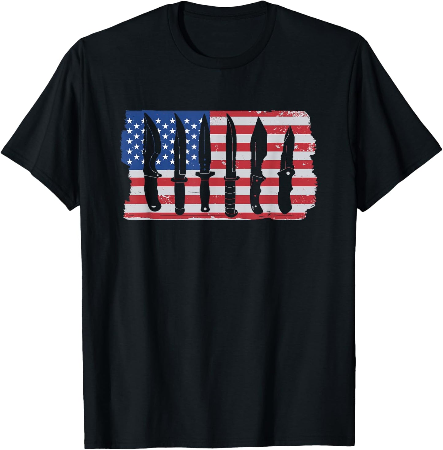American Flag Different Kinds Of Knife Knife Collector Women Men T-Shirt - T-Shirt | Black