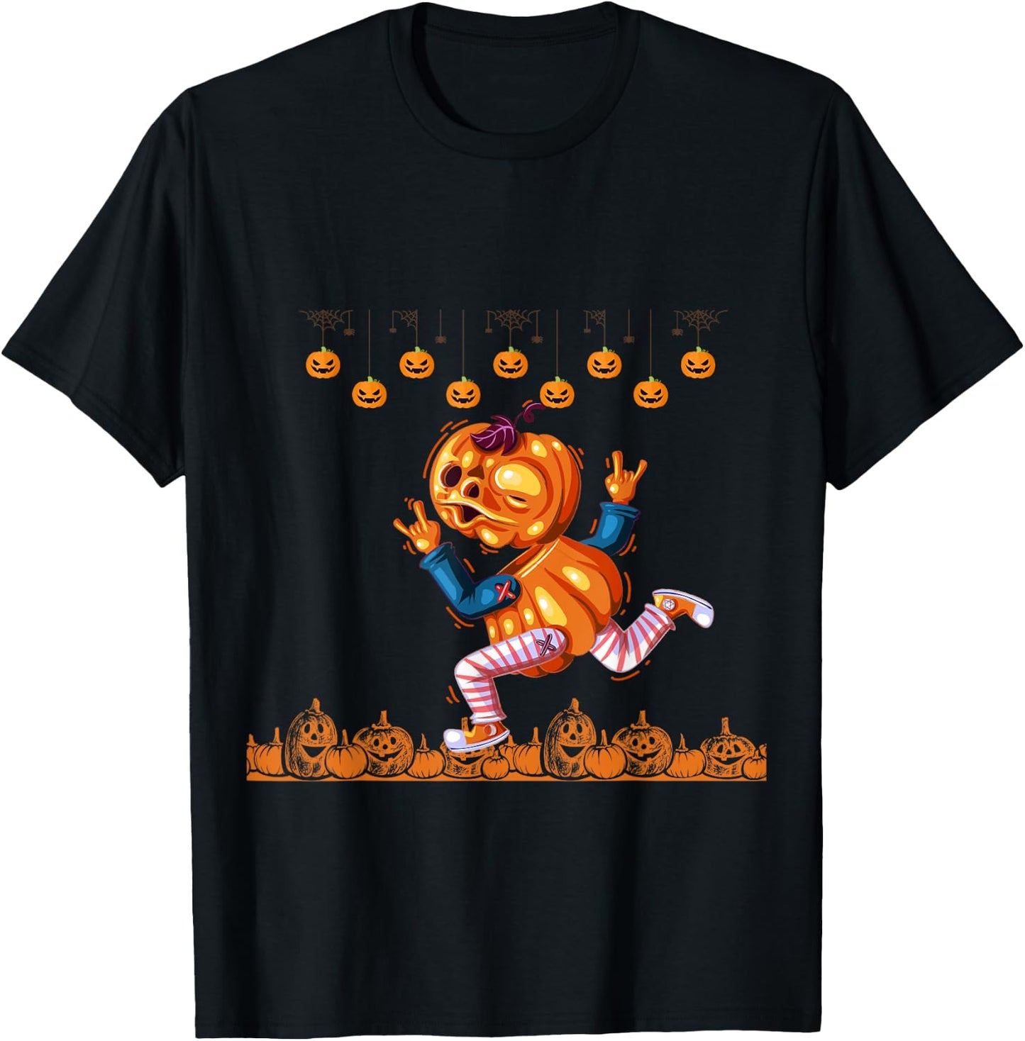 Funny Pumpkin running Halloween funny Halloween T-Shirt - T-Shirt | Black