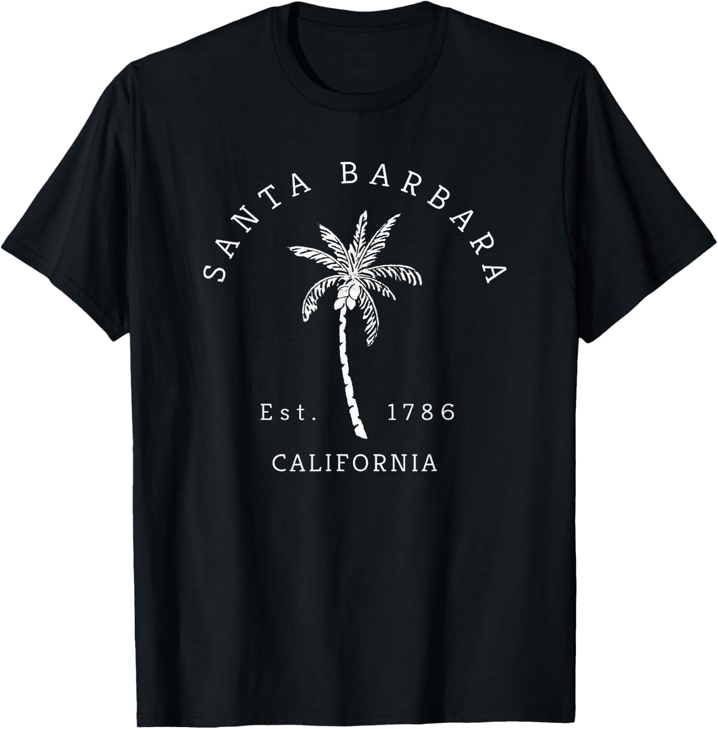 Retro Cool Santa Barbara California Palm Tree Novelty T-Shirt - T-Shirt | Black