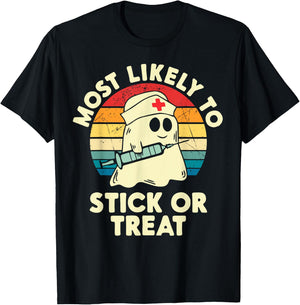 Most Likely To Halloween Nurse Stick Or Treat Matching T-Shirt - T-Shirt | Black