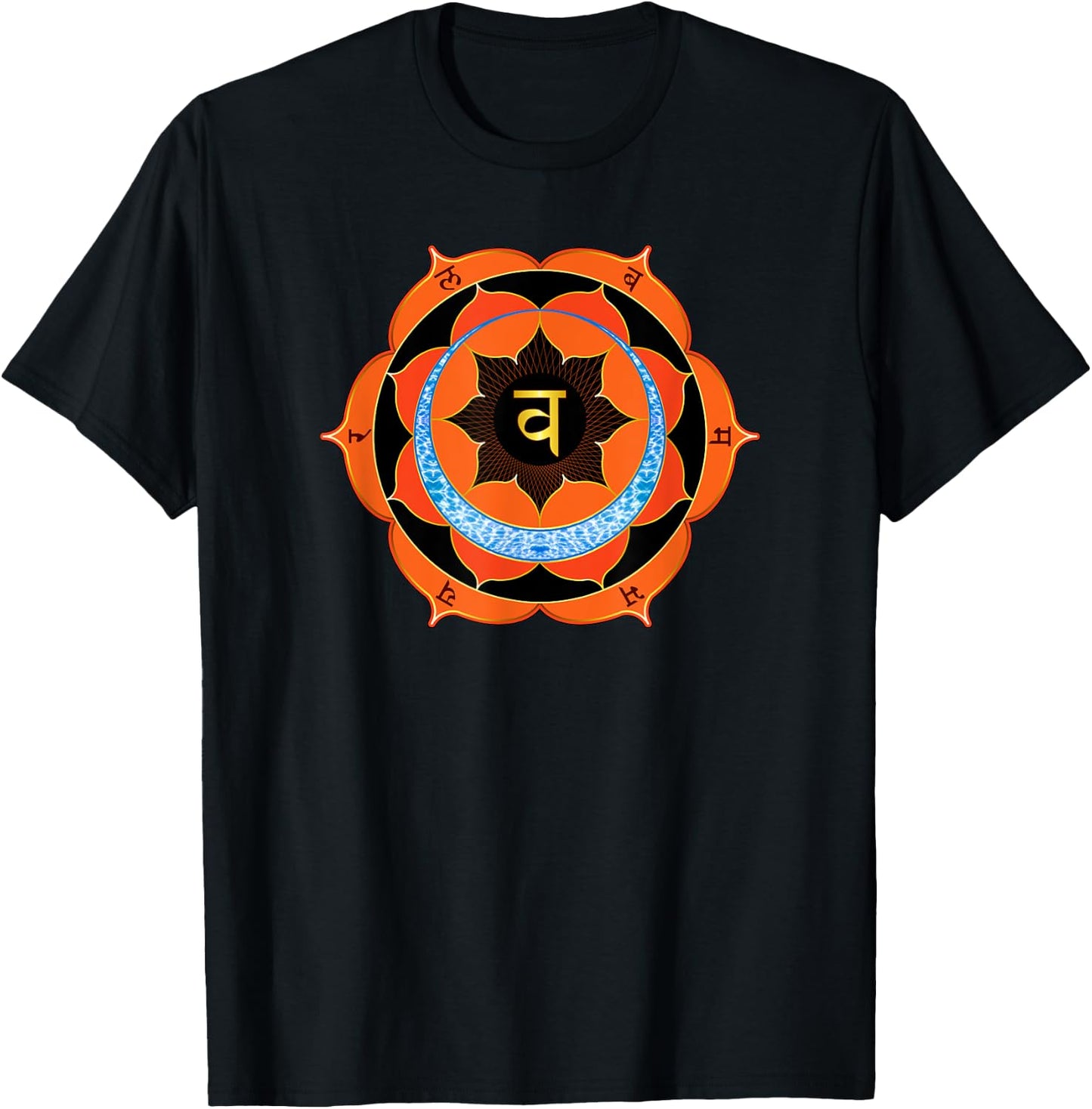 Orange Sacral Chakra with Yoga Symbols and Mantras T-Shirt - T-Shirt | Black