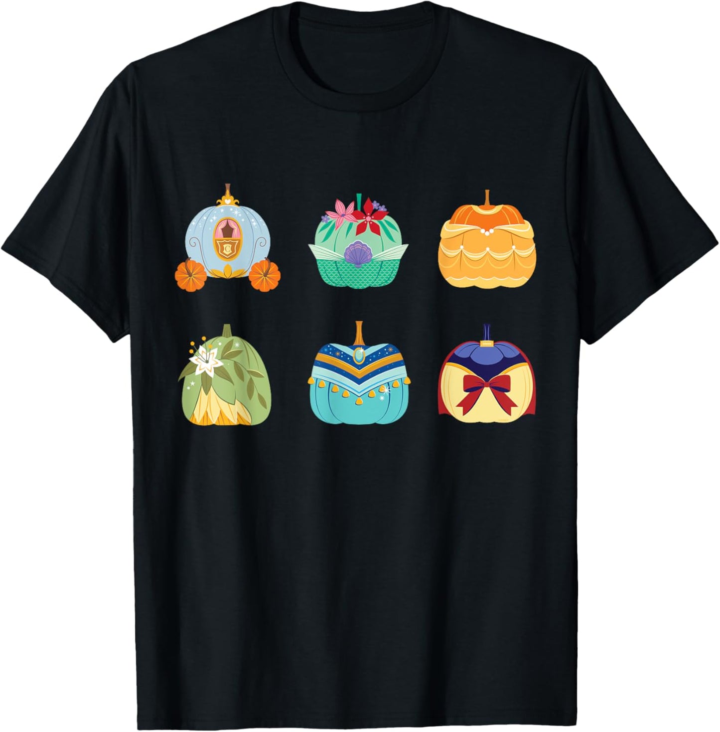 Disney Princess Pumpkins Fall Autumn Six Pumpkin Princesses T-Shirt - T-Shirt | Black