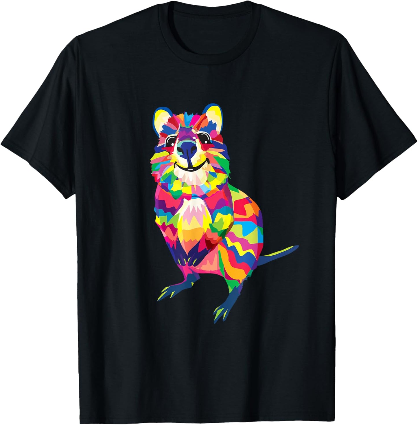 Australian Quokka Marsupial Geometric Happy Animal T-Shirt - T-Shirt | Black