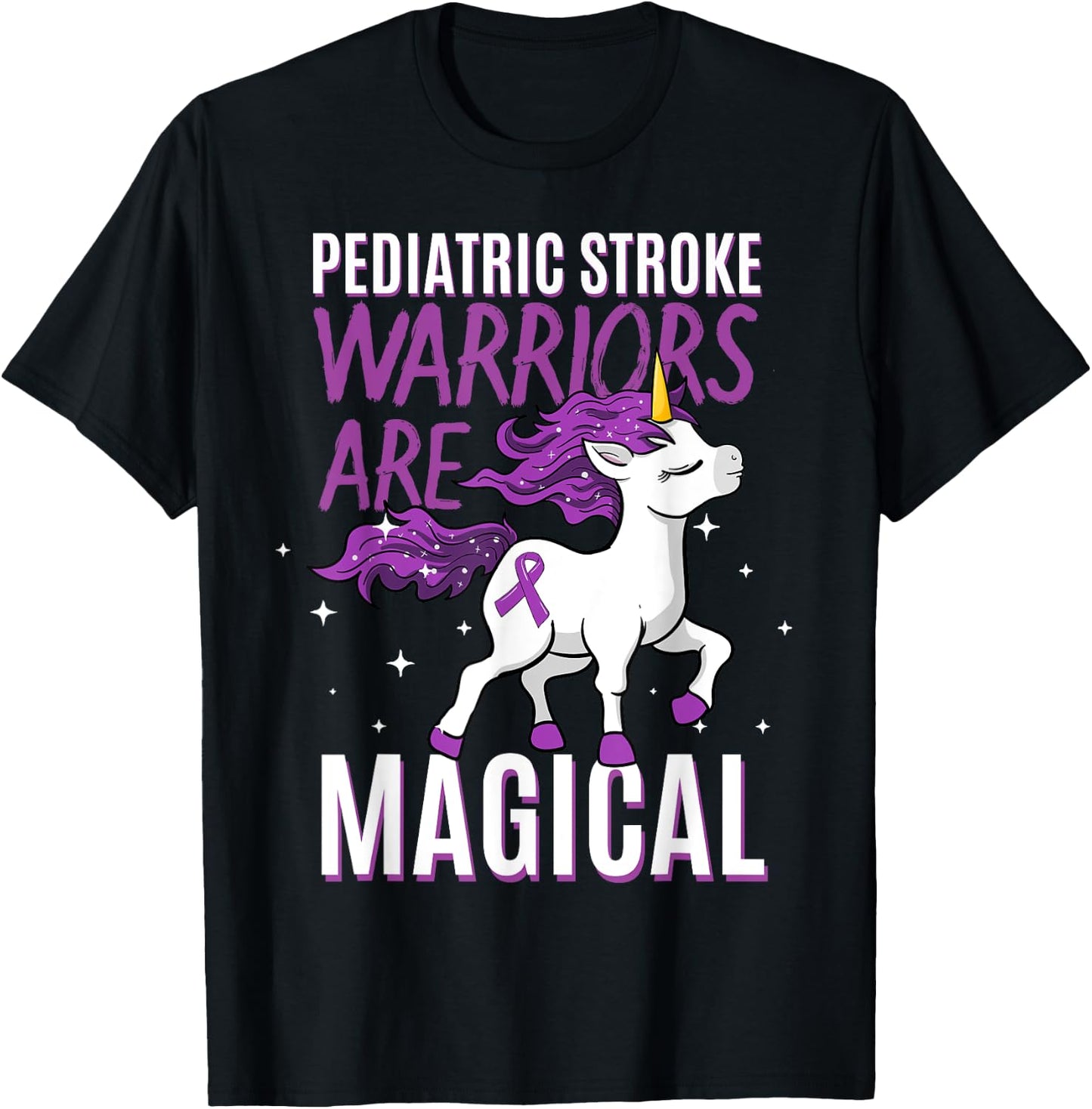 Pediatric Stroke Warrior Magical Unicorn Purple Hemorrhagic T-Shirt - T-Shirt | Black