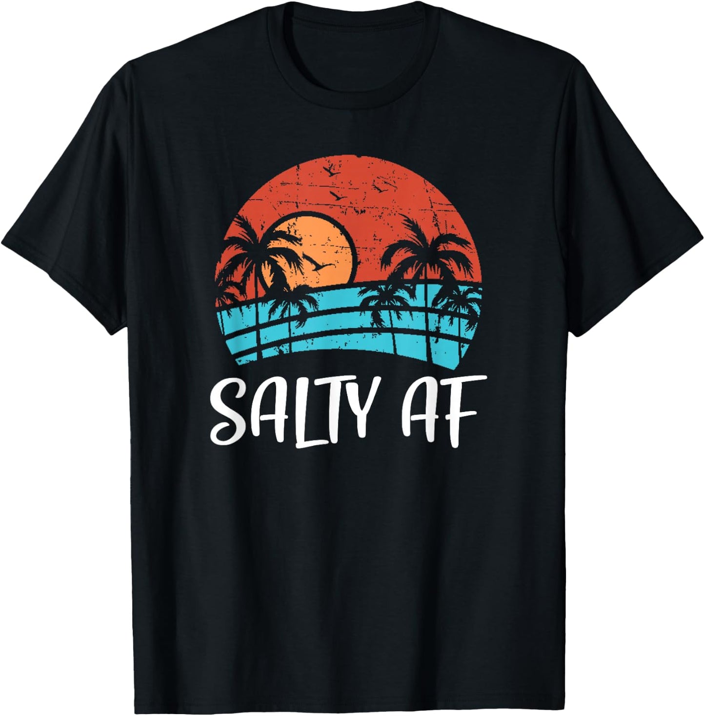 Salty AF Ocean Sunset - Tropical Vacation Saltwater Beach Men Women T-Shirt - T-Shirt | Black