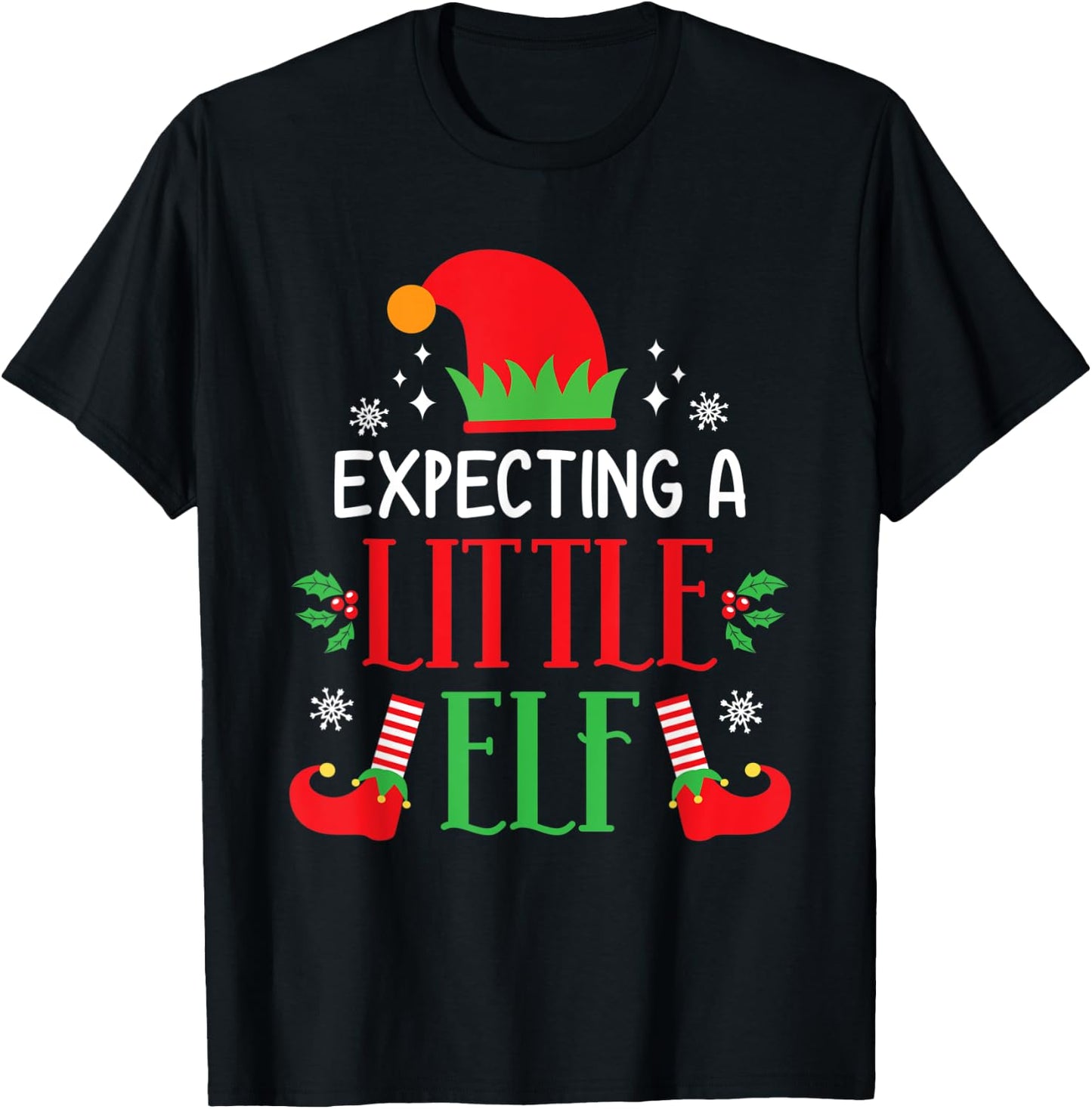 Expecting A Little Elf Cute Christmas Pregnancy Announcement T-Shirt - T-Shirt | Black