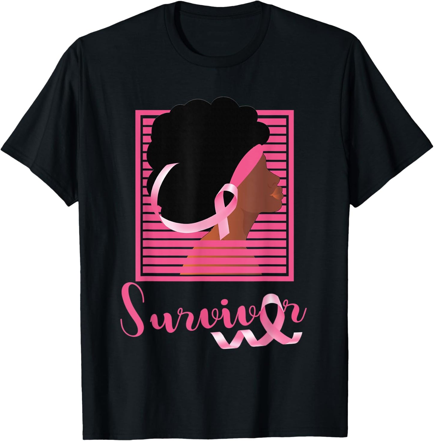African American Black Woman Survivor Breast Cancer Awarenes T-Shirt - T-Shirt | Black