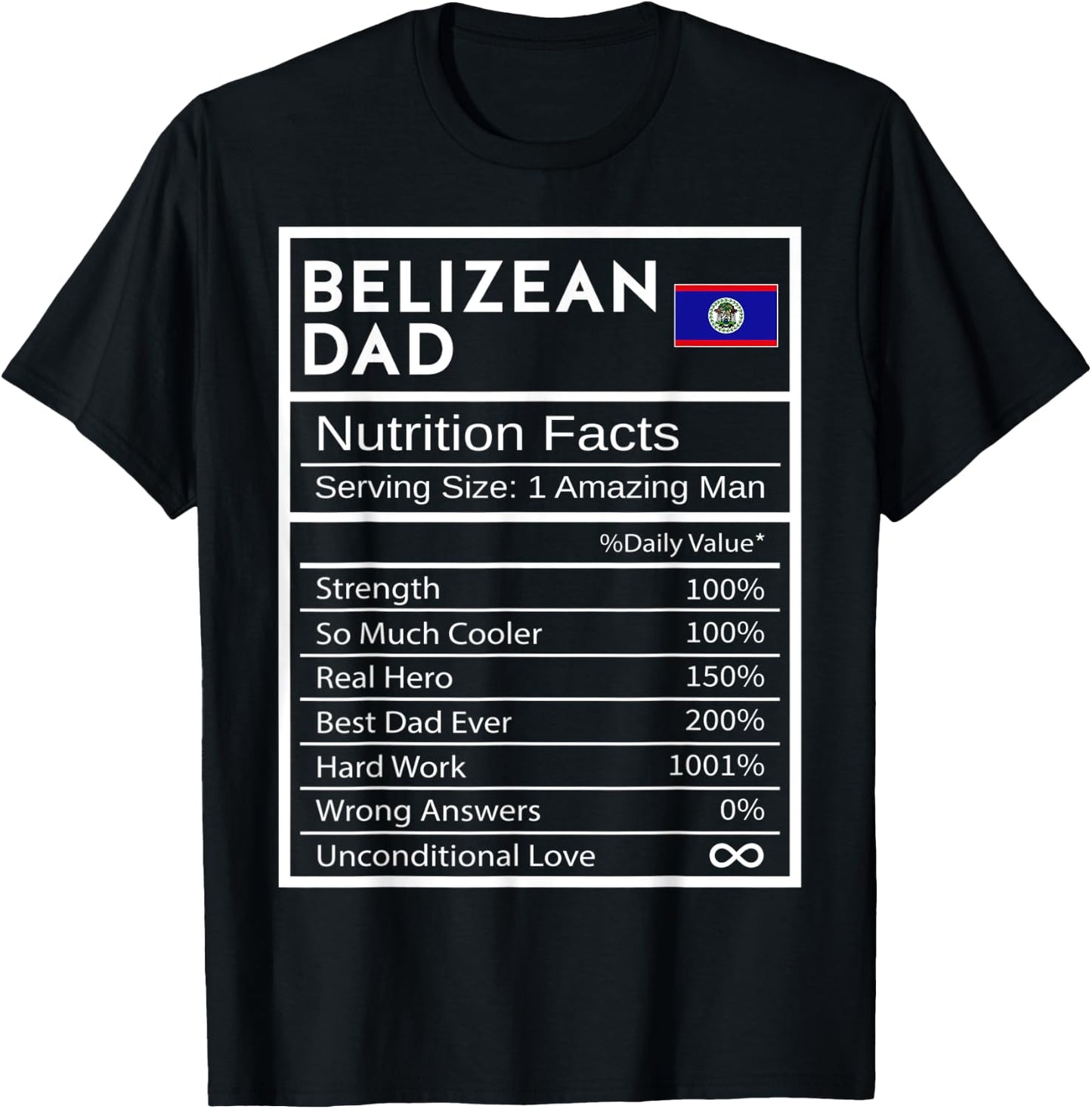 Belizean Dad Nutrition Facts National Pride Father's Day T-Shirt - T-Shirt | Black