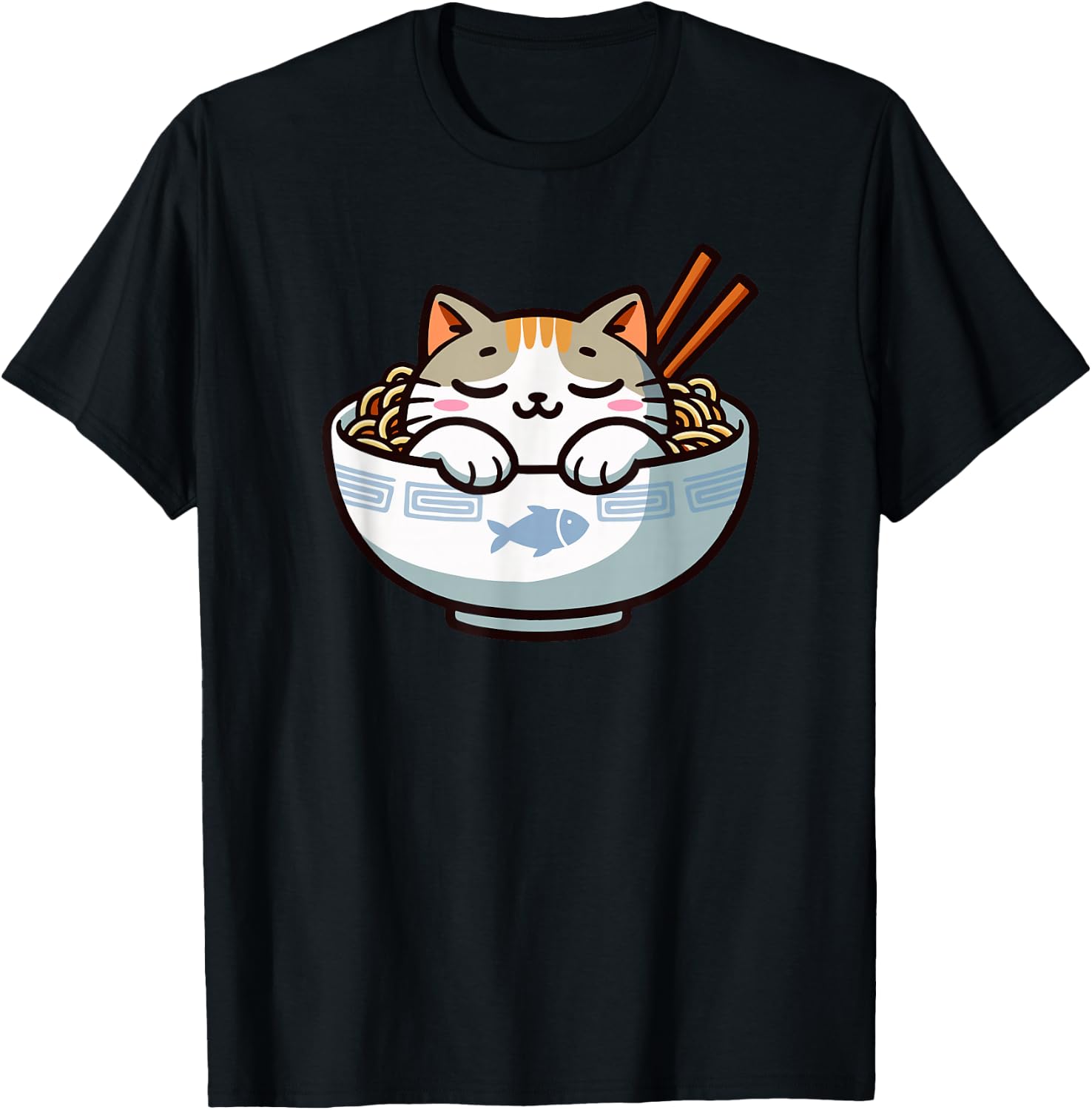 Cute Anime Merch Cat Design Japanese Ramen Noodle Clothes T-Shirt - T-Shirt | Black