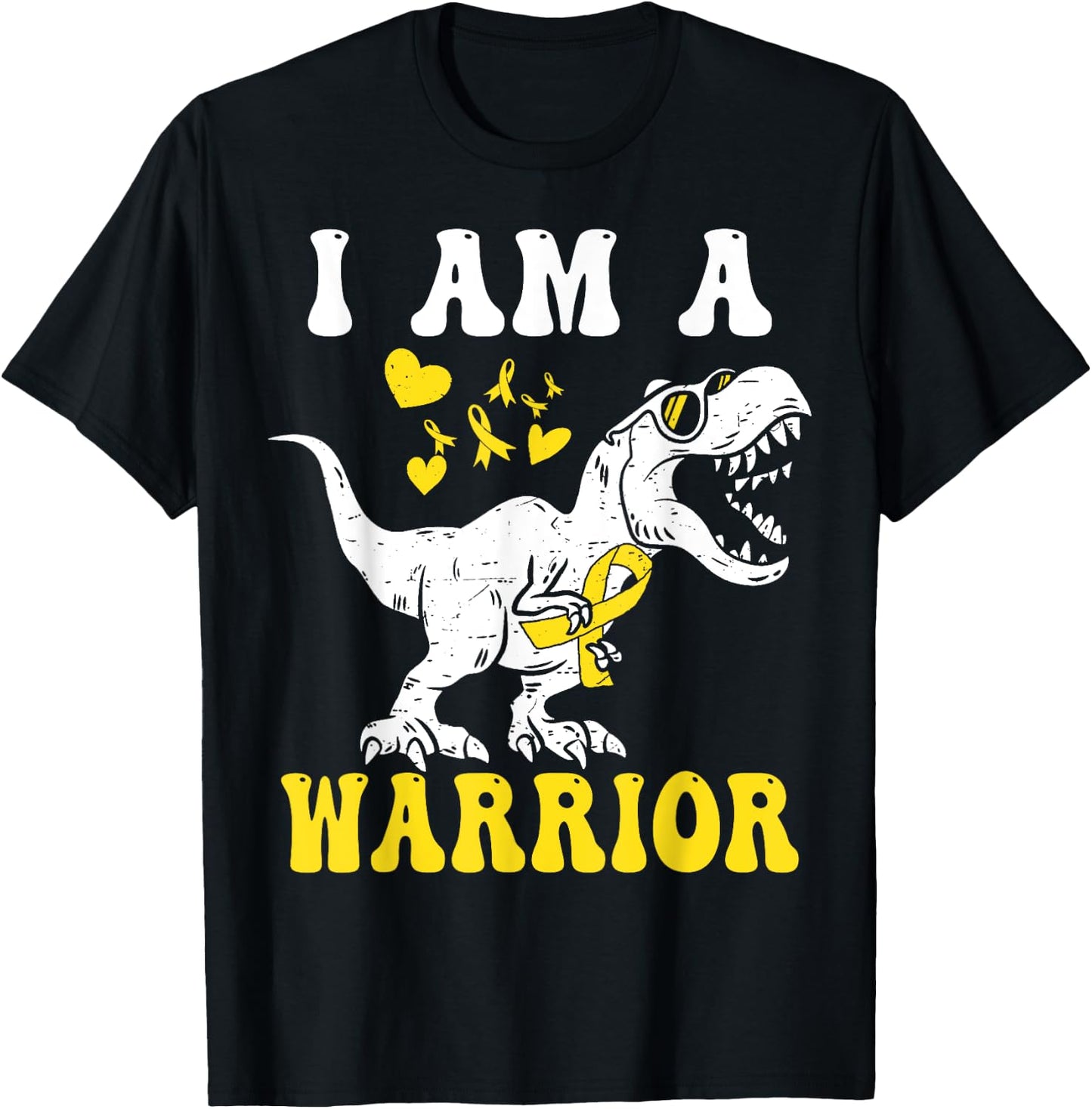 I Am A Warrior Childhood Cancer Awareness Gold Ribbon T-Shirt - T-Shirt | Black