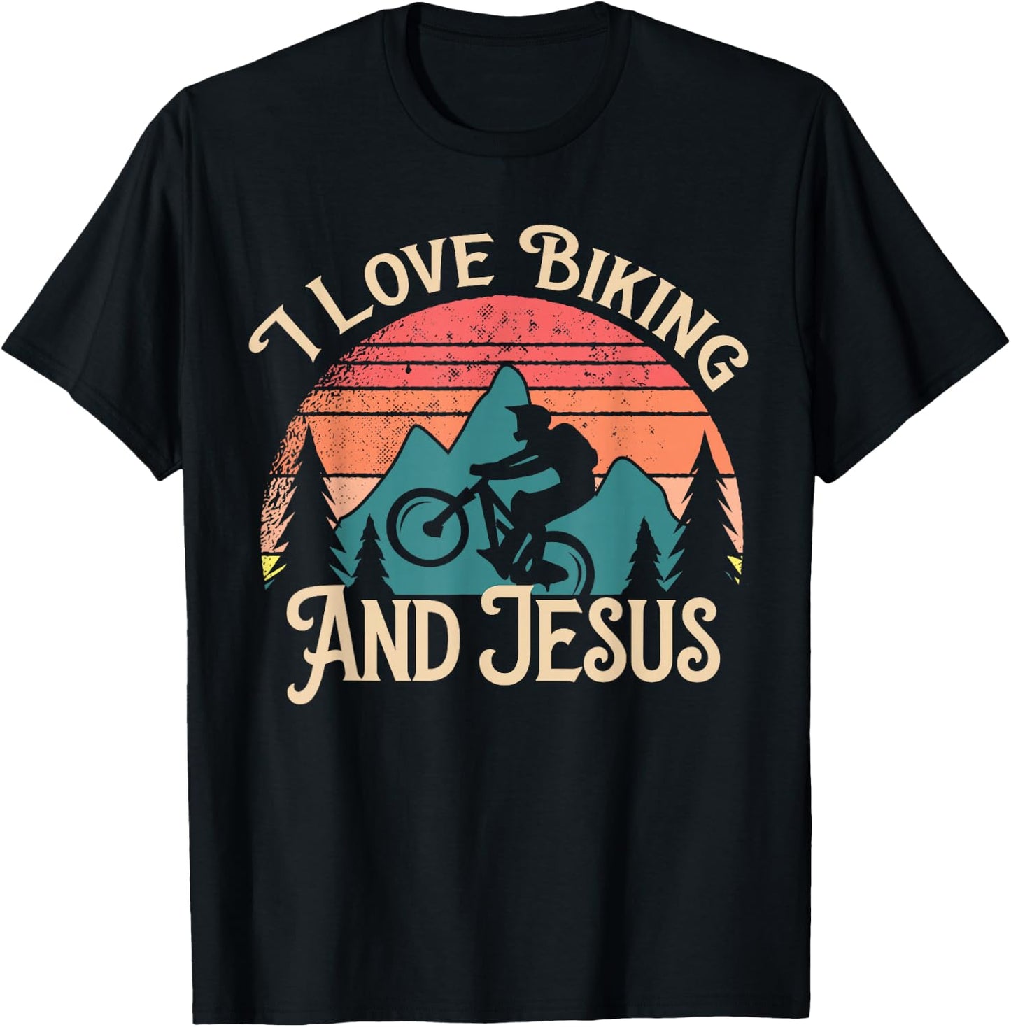 Mountain Bike Cycling Bicycle I Love Biking And Jesus T-Shirt - T-Shirt | Black