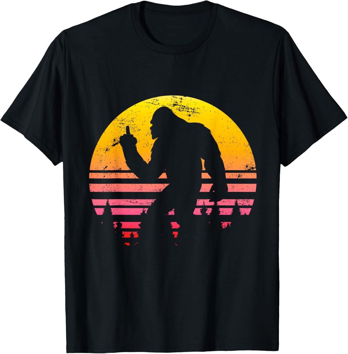 Big Foot Flips Middle Finger - Shoots Bird - Funny Sasquatch T-Shirt - T-Shirt | Black
