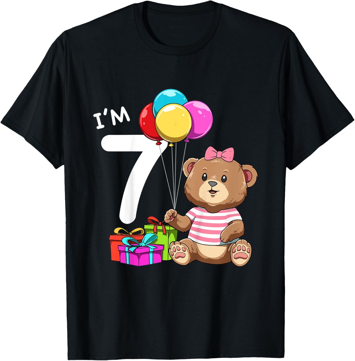 Kids Seventh Birthday Teddy Bear - 7 Year Old Girl T-Shirt - T-Shirt | Black