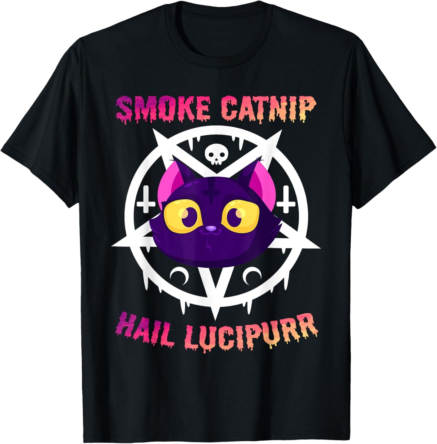 Smoke Catnip Hail Lucipurr, Funny Satanic Cat KittyCorn Meme Women T-Shirt - T-Shirt | Black