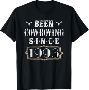 Been Cowboying Since 1993 Keepsake Vintage Birthday Cowboy T-Shirt - T-Shirt | Black
