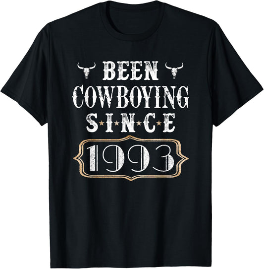 Been Cowboying Since 1993 Keepsake Vintage Birthday Cowboy T-Shirt - T-Shirt | Black
