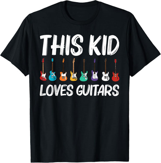 Cool Guitar Gift Kids Boys Acoustic Guitarist Band Music T-Shirt - T-Shirt | Black