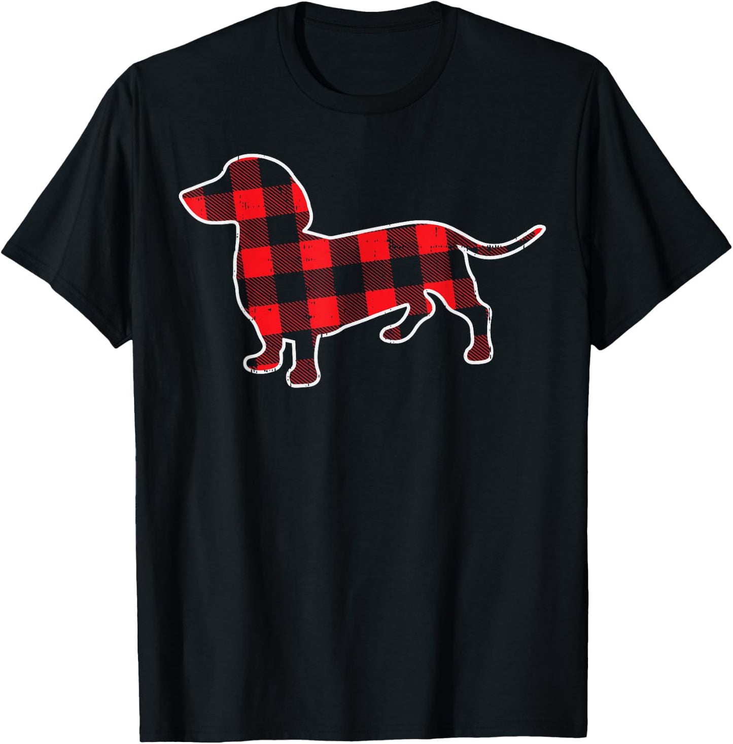 Red Buffalo Plaid Dachshund Dog Xmas Holiday Wiener PJ Women Kids T-Shirt - T-Shirt | Black