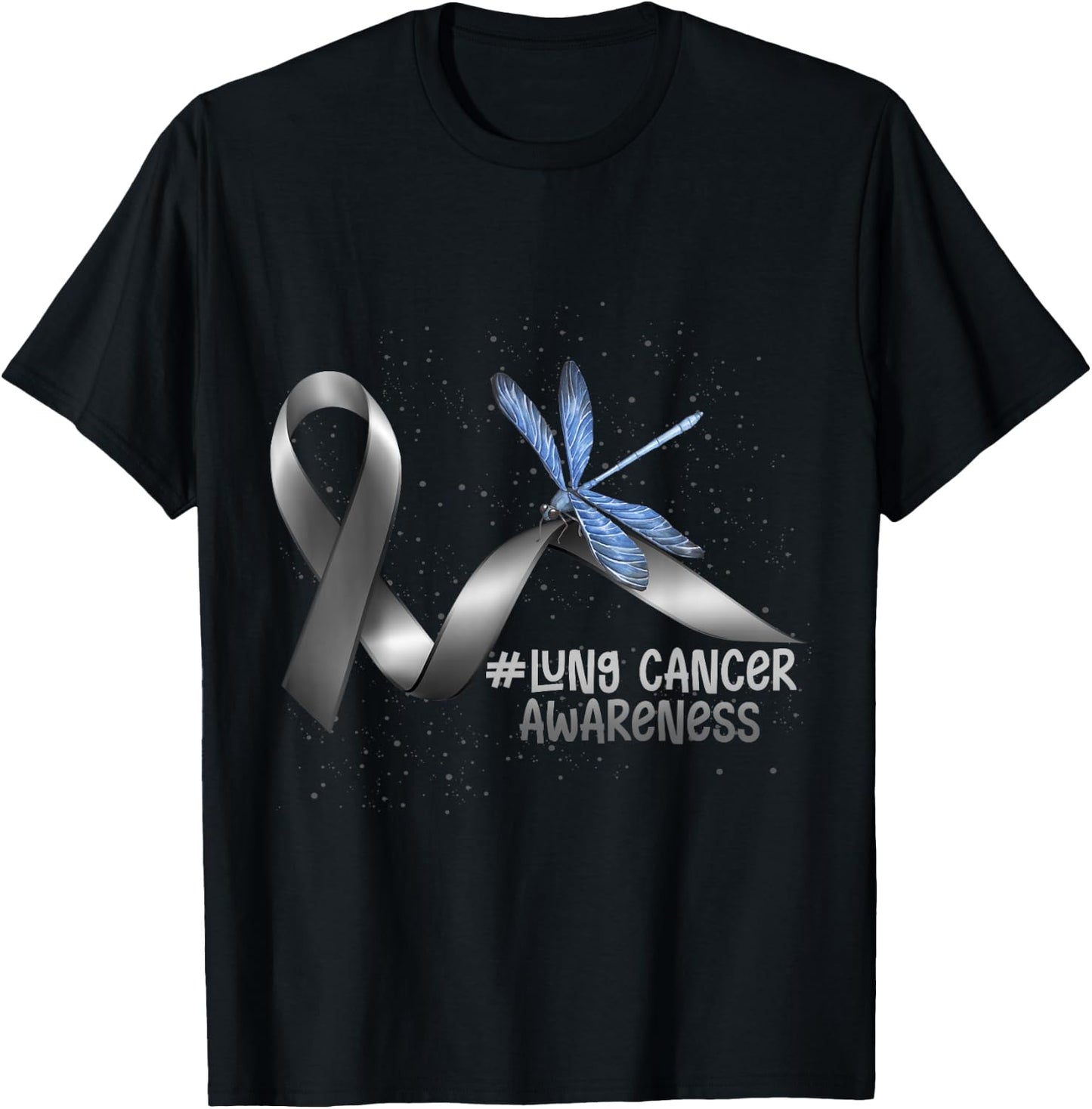 Dragonfly White Ribbon Lung Cancer Awareness T-Shirt - T-Shirt | Black