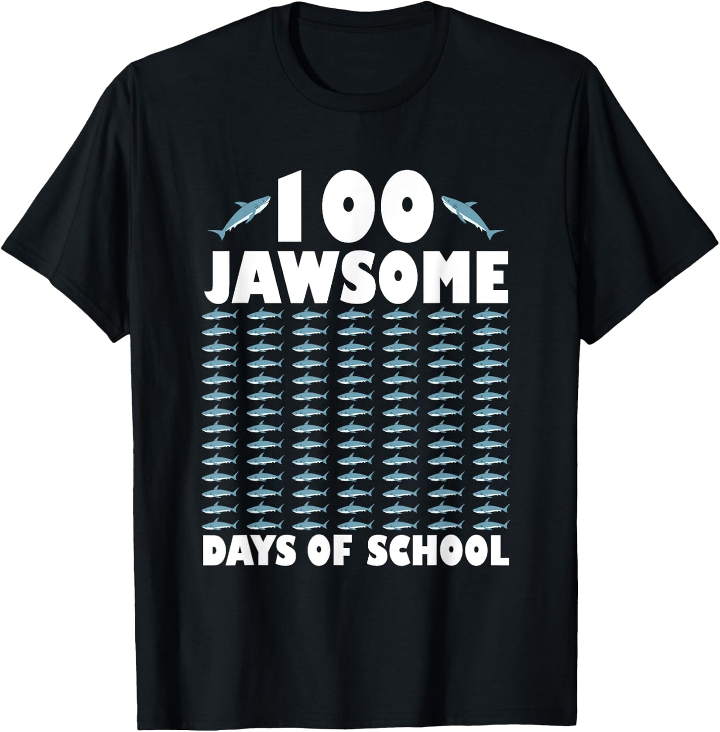 100 Jawsome Days Of School Project Shark Teacher Boy Girl T-Shirt - T-Shirt | Black